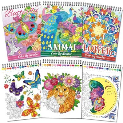 Kalysky 3 Pack Colour by Number Colouring Books for Adults, 60 Designs Adults Colouring Books Include Themes of Butterfly Flowers Animals, A4 Perforted Paper Kalysky 3 Pack Colour by Number Colouring Books for Adults, 60 Designs Adults Colouring Books Include Themes of Butterfly Flowers Animals, A4 Perforted Paper