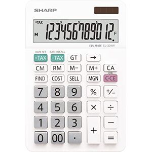 Sharp EL-334W 12 Digit Folding Stand Solar Desktop Calculator White Sharp EL-334W 12 Digit Folding Stand Solar Desktop Calculator White