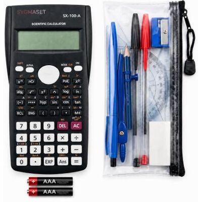 SYGMASET GCSE Scientific Calculator and Maths Geometry Set for Secondary School 240 Functions, Clear Exam Pencil Case, Compass, Protractor, Ruler, Set Squares, Pens, Eraser, Sharpener SYGMASET GCSE Scientific Calculator and Maths Geometry Set for Secondary School 240 Functions, Clear Exam Pencil Case, Compass, Protractor, Ruler, Set Squares, Pens, Eraser, Sharpener