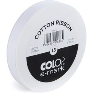 COLOP e-mark 15mm ribbon 154921 25 metre roll 100% white cotton ribbon COLOP e-mark 15mm ribbon 154921 25 metre roll 100% white cotton ribbon