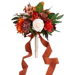 Ansofi Fall Burnt Orange Wedding Bouquets for Bride Bridesmaids Artificial Rose Flower Cascading Bridal Bouquet for Wedding Ceremony Anniversary, Bridal Shower and French Rustic Vintage Boho Wedding Ansofi Fall Burnt Orange Wedding Bouquets for Bride Bridesmaids Artificial Rose Flower Cascading Bridal Bouquet for Wedding Ceremony Anniversary, Bridal Shower and French Rustic Vintage Boho Wedding