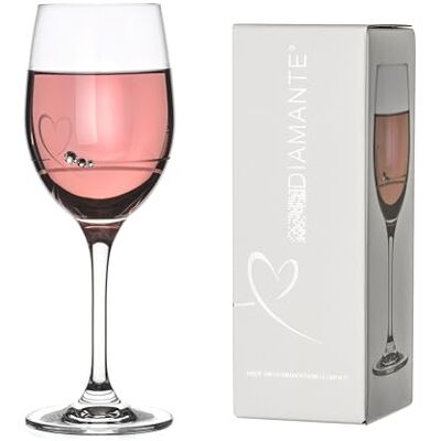 DIAMANTE Petit Heart Wine Glass Single Etched Design Embellished with Swarovski Crystals in Gift Box DIAMANTE Petit Heart Wine Glass Single Etched Design Embellished with Swarovski Crystals in Gift Box