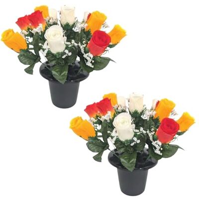 Homesecret Pack 2 Artificial Flowers for Graves in Pots 25cm 12 Head Ivory/Orange/Red Grave Flower Pots for Christmas Luxury Memorial Flowers for Graves, Funerals & Lasting Tributes All Season Displays Homesecret Pack 2 Artificial Flowers for Graves in Pots 25cm 12 Head Ivory/Orange/Red Grave Flower Pots for Christmas Luxury Memorial Flowers for Graves, Funerals & Lasting Tributes All Season Displays