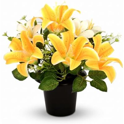 Homesecret Pack 1 Artificial Flowers for Graves in Pots 25cm Yellow Lillies Grave Flower Pots for Christmas Luxury Memorial Flowers for Graves, Funerals & Lasting Tributes All Season Displays Homesecret Pack 1 Artificial Flowers for Graves in Pots 25cm Yellow Lillies Grave Flower Pots for Christmas Luxury Memorial Flowers for Graves, Funerals & Lasting Tributes All Season Displays