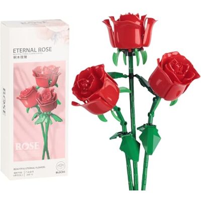 CMANLNYK 186pcs Flowers Bouquet Building Set 3 Artificial Red Roses Botanical Collection Blocks, Building Block Kit, Home Decor, Educational Toys, Valentine's Day Gift for Women Her CMANLNYK 186pcs Flowers Bouquet Building Set 3 Artificial Red Roses Botanical Collection Blocks, Building Block Kit, Home Decor, Educational Toys, Valentine's Day Gift for Women Her