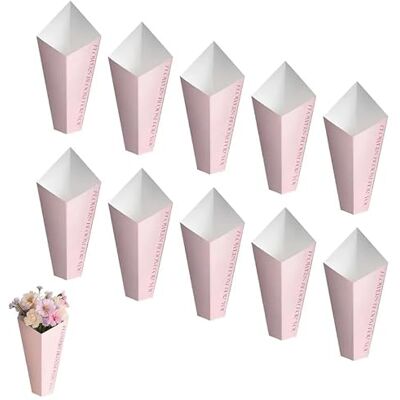 Glyntheum 10pcs Pink Cone Flower Bouquet Boxes, Florist Gift Packaging Holders with Flowers Bloom For You Print, for Wedding Birthday Valentine's Day Glyntheum 10pcs Pink Cone Flower Bouquet Boxes, Florist Gift Packaging Holders with Flowers Bloom For You Print, for Wedding Birthday Valentine's Day