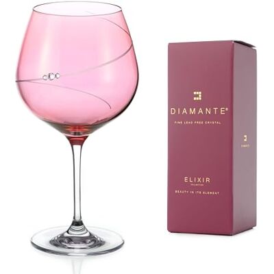 DIAMANTE Pink Gin Copa Glass Single with 'Pink Silhouette’ Rose Coloured Glass with Crystals Valentine's Day Mother's Day Christmas in Gift Box Single DIAMANTE Pink Gin Copa Glass Single with 'Pink Silhouette’ Rose Coloured Glass with Crystals Valentine's Day Mother's Day Christmas in Gift Box Single