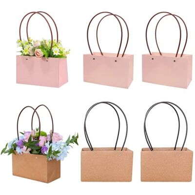 NatureMan 6 Pcs Kraft Paper Flower Gift Bags Bouquet Bags Box with Handle Waterproof Bouquet Gift Box,Rectangle Florist Packaging Wrap for Flowers Tote Bags(Khaki,Pink) NatureMan 6 Pcs Kraft Paper Flower Gift Bags Bouquet Bags Box with Handle Waterproof Bouquet Gift Box,Rectangle Florist Packaging Wrap for Flowers Tote Bags(Khaki,Pink)