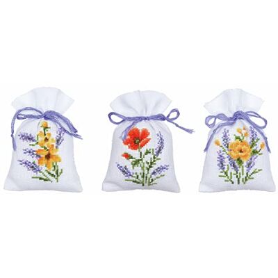 Vervaco Counted Cross Stitch Kit: Pot-Pourri Bag: Flowers & Lavender: (Set of 3) Vervaco Counted Cross Stitch Kit: Pot-Pourri Bag: Flowers & Lavender: (Set of 3)