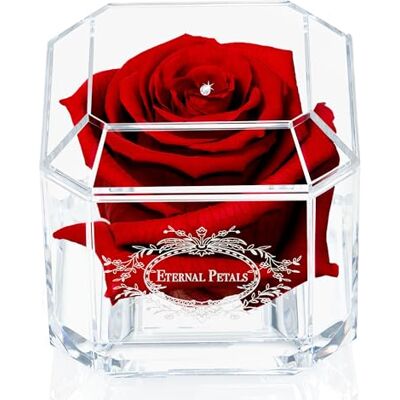Eternal Petals A 100% Real Rose That Lasts Years , Handmade in UK, Flowers Delivery Next Day Prime– White Gold Solo with A Clear Crystal (Deep Red) Eternal Petals A 100% Real Rose That Lasts Years , Handmade in UK, Flowers Delivery Next Day Prime– White Gold Solo with A Clear Crystal (Deep Red)