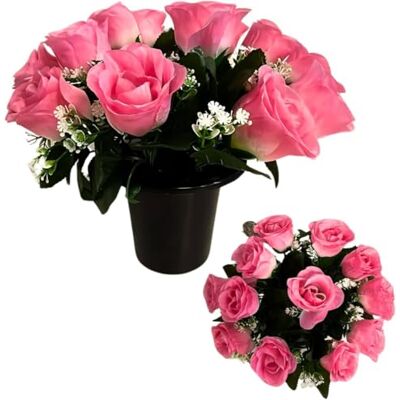 Homesecret Pack 1 Artificial Flowers for Graves in Pots 25cm 12 Head Pink Grave Flower Pots for Christmas Luxury Memorial Flowers for Graves, Funerals & Lasting Tributes All Season Displays Homesecret Pack 1 Artificial Flowers for Graves in Pots 25cm 12 Head Pink Grave Flower Pots for Christmas Luxury Memorial Flowers for Graves, Funerals & Lasting Tributes All Season Displays