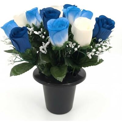 Homesecret Pack 1 Artificial Flowers for Graves in Pots 25cm 12 Head Ivory/Blue/RoyalBlue Grave Flower Pots for Christmas Luxury Memorial Flowers for Graves, Funerals & Lasting Tributes All Season Displays Homesecret Pack 1 Artificial Flowers for Graves in Pots 25cm 12 Head Ivory/Blue/RoyalBlue Grave Flower Pots for Christmas Luxury Memorial Flowers for Graves, Funerals & Lasting Tributes All Season Displays