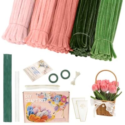 HAOSJINY 500 PCS Pipe Cleaner Flower Kit, Pipecleaner Flowers, Pipecleaner Flowers for DIY Lily, Rose, Tulip, Sunflower Bouquet, Arts Crafts Supplies for Parent-Child Activity & Gift Wrapping (Tulips) HAOSJINY 500 PCS Pipe Cleaner Flower Kit, Pipecleaner Flowers, Pipecleaner Flowers for DIY Lily, Rose, Tulip, Sunflower Bouquet, Arts Crafts Supplies for Parent-Child Activity & Gift Wrapping (Tulips)
