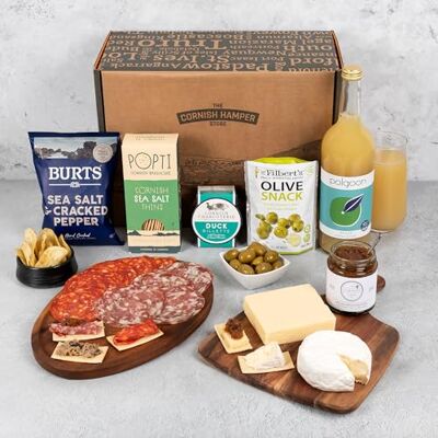 The Cornish Hamper Store Deluxe Charcuterie Gift Box Salami, Chorizo, Cheddar, Camembert, Duck Rillette, Olives, Chutney, Crackers & Apple Juice Meat and Cheese Gift Basket for Women & Men Birthday, Christmas The Cornish Hamper Store Deluxe Charcuterie Gift Box Salami, Chorizo, Cheddar, Camembert, Duck Rillette, Olives, Chutney, Crackers & Apple Juice Meat and Cheese Gift Basket for Women & Men Birthday, Christmas