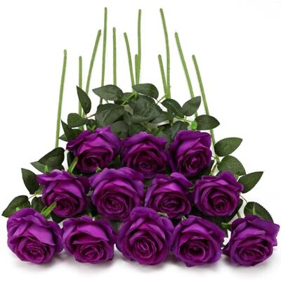 Tifuly 12Pcs Artificial Purple Roses Single Flowers 20inches Long Stem Fake Silk Roses for Bridal Wedding Bouquet Realistic Floral Decor for Home Garden Party Hotel Office Holiday Gift Tifuly 12Pcs Artificial Purple Roses Single Flowers 20inches Long Stem Fake Silk Roses for Bridal Wedding Bouquet Realistic Floral Decor for Home Garden Party Hotel Office Holiday Gift