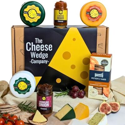 The Cheese Wedge Co. Luxury Artisan Cheese Hamper Gift Set 6 Gourmet Items Including Smoked, Garlic & Herb and Vintage Cheddar, Sourdough Crackers & 2 Chutneys Perfect Foodie Gift for Men & Women The Cheese Wedge Co. Luxury Artisan Cheese Hamper Gift Set 6 Gourmet Items Including Smoked, Garlic & Herb and Vintage Cheddar, Sourdough Crackers & 2 Chutneys Perfect Foodie Gift for Men & Women
