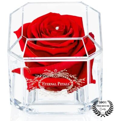 Eternal Petals A 100% Real Rose That Lasts Years , Handmade in UK, Flowers Delivery – White Gold Solo with A Clear Crystal (Red) Eternal Petals A 100% Real Rose That Lasts Years , Handmade in UK, Flowers Delivery – White Gold Solo with A Clear Crystal (Red)