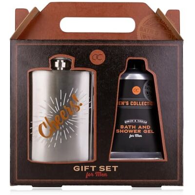 accentra Men's Collection Gift Set for Men, Hip Flask Made of Stainless Steel and 60 ml Bath Gel and Shower Gel in a Gift Box Made of Kraft Paper, Brown Black accentra Men's Collection Gift Set for Men, Hip Flask Made of Stainless Steel and 60 ml Bath Gel and Shower Gel in a Gift Box Made of Kraft Paper, Brown Black