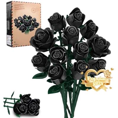 Rongmeiz Flowers Bouquet Building Set, 12 Artificial Black Roses Botanical Collection Building Block Educational Toys for Girls Kids Women Gift for Valentine's Day Christmas, 634 PCS Rongmeiz Flowers Bouquet Building Set, 12 Artificial Black Roses Botanical Collection Building Block Educational Toys for Girls Kids Women Gift for Valentine's Day Christmas, 634 PCS