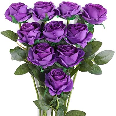 JUSTOYOU Rose Artificial Flower,Silk Flowers Single Long Stem Bouquet for Home Office Wedding Arrangements (10 PCS,Purple) JUSTOYOU Rose Artificial Flower,Silk Flowers Single Long Stem Bouquet for Home Office Wedding Arrangements (10 PCS,Purple)