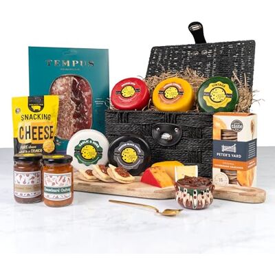 The Cheese Wedge Co. Cheese & Charcuterie Hamper Basket 5 Cheeses, 2 Chutneys, Charcuterie, Crackers & Cheese Bites Luxury Food Hamper Gift for Food Lovers, Men & Women The Cheese Wedge Co. Cheese & Charcuterie Hamper Basket 5 Cheeses, 2 Chutneys, Charcuterie, Crackers & Cheese Bites Luxury Food Hamper Gift for Food Lovers, Men & Women