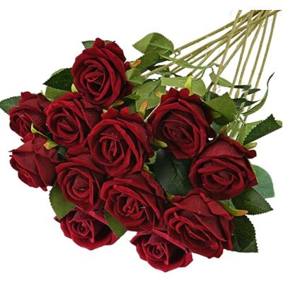 RXKFIGX 12 Pcs Artificial Roses Fake Single Stem Blooming Rose 51 * 7 cm Artificial Silk Rose Flower Wine Red Fake Roses Artificial Flowers for Home Garden Party Hotel Office Decor(Wine red rose) RXKFIGX 12 Pcs Artificial Roses Fake Single Stem Blooming Rose 51 * 7 cm Artificial Silk Rose Flower Wine Red Fake Roses Artificial Flowers for Home Garden Party Hotel Office Decor(Wine red rose)
