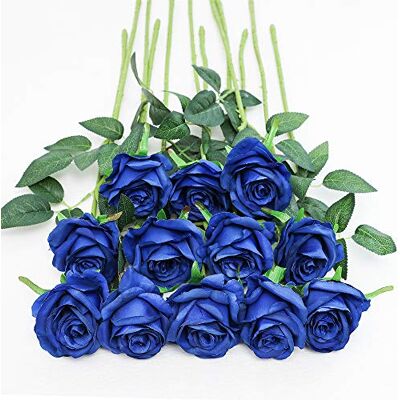 Tifuly 12Pcs Artificial Roses,20in Single Royal Blue Flowers with Stem Fake Silk Long Stem Rose for Wedding Bouquet Blue Floral Arrangement for Home Hotel Office Decor Party Holiday Gift Tifuly 12Pcs Artificial Roses,20in Single Royal Blue Flowers with Stem Fake Silk Long Stem Rose for Wedding Bouquet Blue Floral Arrangement for Home Hotel Office Decor Party Holiday Gift