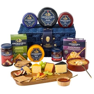 Snowdonia Cheese Company Black Bomber Luxury Cheese Hamper Gift Set 4 Cheeses, Cheese Bake, Chutney, Hot Honey, Crackers and an Acacia Wood Board Snowdonia Cheese Company Black Bomber Luxury Cheese Hamper Gift Set 4 Cheeses, Cheese Bake, Chutney, Hot Honey, Crackers and an Acacia Wood Board