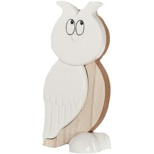 DRW Wooden and Ceramic Owl Figurine White and Natural 5.5x5.5x10cm DRW Wooden and Ceramic Owl Figurine White and Natural 5.5x5.5x10cm