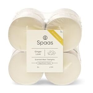 Spaas 8 x 8 Citronella Maxi Tealights, ± 10 Hours, Dirty White, Ginger Love Spaas 8 x 8 Citronella Maxi Tealights, ± 10 Hours, Dirty White, Ginger Love