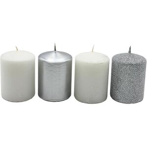 Dekohelden24 Advent Candles, Pillar Candles, 4 Pack, Silver-White, L/W/H 5 x 5 x 7 cm Dekohelden24 Advent Candles, Pillar Candles, 4 Pack, Silver-White, L/W/H 5 x 5 x 7 cm
