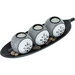 Relaxdays Tealight Holder Set with Tray & Pebbles, 40.5 cm, Table Centrepiece, Lounge & Dining Room, Candles, Grey/Black, Fibreboard Relaxdays Tealight Holder Set with Tray & Pebbles, 40.5 cm, Table Centrepiece, Lounge & Dining Room, Candles, Grey/Black, Fibreboard