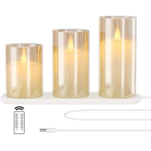 EXTSUD Rechargeable Flameless Candle, Set of 3 Flickering Glass LED Candles with Charging Base and Remote Control, Tea Lights with Timer Function for Festival Wedding Party Decoration EXTSUD Rechargeable Flameless Candle, Set of 3 Flickering Glass LED Candles with Charging Base and Remote Control, Tea Lights with Timer Function for Festival Wedding Party Decoration