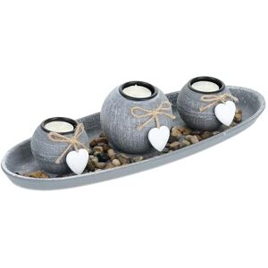 Relaxdays Tea Light Holder, Set with Tray & Stones, 38 cm Long, for Living & Dining Room, Candle Holder, Grey/White Relaxdays Tea Light Holder, Set with Tray & Stones, 38 cm Long, for Living & Dining Room, Candle Holder, Grey/White