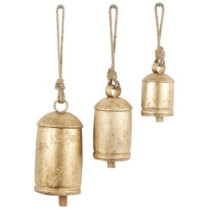 Deco 79 Metal Tibetan Inspired Decorative Cow Bells with Jute Hanging Rope, Set of 3 10 Inch,8 Inch,6 InchH, Gold Deco 79 Metal Tibetan Inspired Decorative Cow Bells with Jute Hanging Rope, Set of 3 10 Inch,8 Inch,6 InchH, Gold