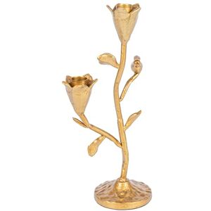 Creative Labs Hand-Forged Cast Iron Candelabra with Flowers and Bird, Holds 2, Gold Taper Holder Creative Labs Hand-Forged Cast Iron Candelabra with Flowers and Bird, Holds 2, Gold Taper Holder