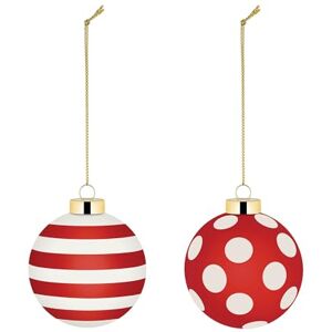 Alessi Delight NZ04SET2, Set of Two Christmas Tree Baubles, in Blown Glass, Diameter 6 cm, Red, White, Gold Alessi Delight NZ04SET2, Set of Two Christmas Tree Baubles, in Blown Glass, Diameter 6 cm, Red, White, Gold