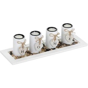 Relaxdays Tea Light Holder, Set with Tray & Stones, 39.5 cm Long, Decorative, Living & Dining Room, Candle Holder, White Relaxdays Tea Light Holder, Set with Tray & Stones, 39.5 cm Long, Decorative, Living & Dining Room, Candle Holder, White