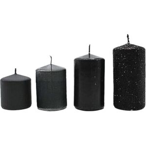 Dekohelden24 Advent Candles, Pillar Candles, Black Glitter, 4 Pieces, Tiered Sizes 5x5x5cm to 5x5x9cm Dekohelden24 Advent Candles, Pillar Candles, Black Glitter, 4 Pieces, Tiered Sizes 5x5x5cm to 5x5x9cm