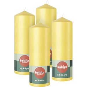 BOLSIUS Pillar Candles Yellow 4-Pack 20 x 7 cm Decorative Household Candles Long Burning Time of 75 Hours Unscented Includes Natural Vegan Wax Without Palm Oil BOLSIUS Pillar Candles Yellow 4-Pack 20 x 7 cm Decorative Household Candles Long Burning Time of 75 Hours Unscented Includes Natural Vegan Wax Without Palm Oil