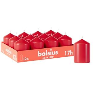 BOLSIUS Smooth Pillar Candles Red Pack of 12-8 x 6 cm Decorative Household Candles Burn Time 17 Hours Unscented Contains Natural Plant Wax Without Palm Oil BOLSIUS Smooth Pillar Candles Red Pack of 12-8 x 6 cm Decorative Household Candles Burn Time 17 Hours Unscented Contains Natural Plant Wax Without Palm Oil