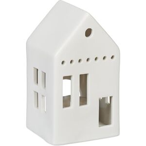 Relaxdays Tealight House Ceramic, Light Through Windows, for 1 Candle, HxWxD: 12 x 7 x 6 cm, Table Decoration, White Relaxdays Tealight House Ceramic, Light Through Windows, for 1 Candle, HxWxD: 12 x 7 x 6 cm, Table Decoration, White
