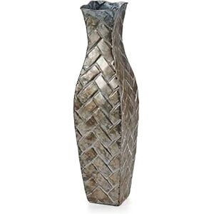 Elements Embossed Champagne Weave Metal Vase-Table Centerpiece Farmhouse Home Décor for Dried Flower and Artificial Floral Arrangements, Living Room Décor, Bedroom Décor, Decorative Vase, 17-Inch Elements Embossed Champagne Weave Metal Vase-Table Centerpiece Farmhouse Home Décor for Dried Flower and Artificial Floral Arrangements, Living Room Décor, Bedroom Décor, Decorative Vase, 17-Inch