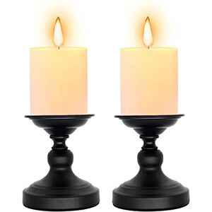 SUJUN Matte Black Metal Pillar Candle Holder Set of 2 Candlestick Holders, Ideal for Home Coffee Table Decor Decorations, Centerpiece for Dining/Living Room- Best Wedding Gift SUJUN Matte Black Metal Pillar Candle Holder Set of 2 Candlestick Holders, Ideal for Home Coffee Table Decor Decorations, Centerpiece for Dining/Living Room- Best Wedding Gift