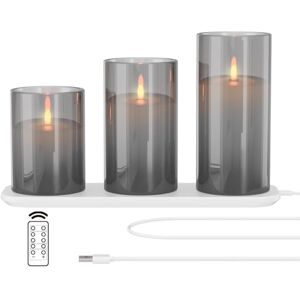 EXTSUD Set of 3 Rechargeable LED Glass Candles with Charging Station and Remote Control Flickering Flameless Decorative Candles for Parties, Birthdays, Weddings, Table Decoration EXTSUD Set of 3 Rechargeable LED Glass Candles with Charging Station and Remote Control Flickering Flameless Decorative Candles for Parties, Birthdays, Weddings, Table Decoration