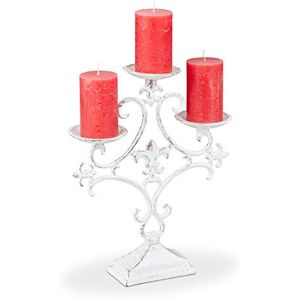 Relaxdays Candle Holder, 3-Armed, for Tealight and Pillar Candles, Vintage, Cast Iron, HxWxD: 28.5 x 23 x 7.5 cm, White Relaxdays Candle Holder, 3-Armed, for Tealight and Pillar Candles, Vintage, Cast Iron, HxWxD: 28.5 x 23 x 7.5 cm, White