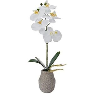 MIKASA Artificial Orchid in Pot, Real Touch Phalaenopsis Orchid, Embossed Weave Cement Pot, 16-Inch Single Branch, White/Yellow MIKASA Artificial Orchid in Pot, Real Touch Phalaenopsis Orchid, Embossed Weave Cement Pot, 16-Inch Single Branch, White/Yellow