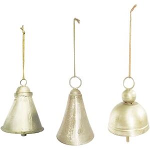 Creative Labs Hanging Metal Bells on a Gold String, Distressed Pewter Finish, Set of 3 Creative Labs Hanging Metal Bells on a Gold String, Distressed Pewter Finish, Set of 3