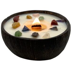 VIE Naturals Handmade Candle in a Natural Coconut Shell, Chakra Gemstones VIE Naturals Handmade Candle in a Natural Coconut Shell, Chakra Gemstones