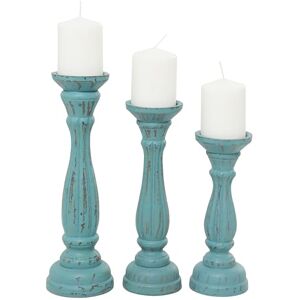 Deco 79 Wood Distressed Candle Holder, Set of 3 15", 13", 11"H, Blue Deco 79 Wood Distressed Candle Holder, Set of 3 15", 13", 11"H, Blue